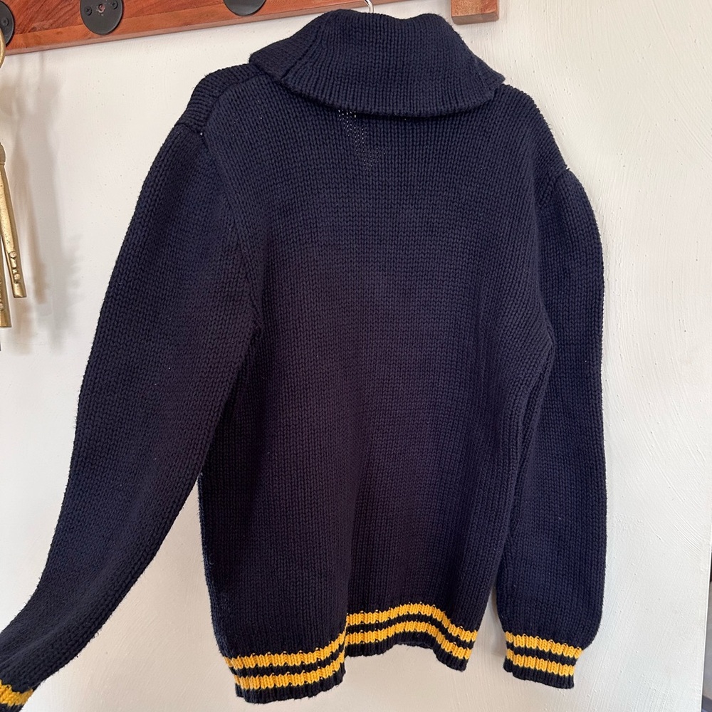 Vintage POLO Ralph Lauren Boys Navy Blue & Yellow Cowl Shawl Neck Knit Sweater 7 - Picture 2 of 3